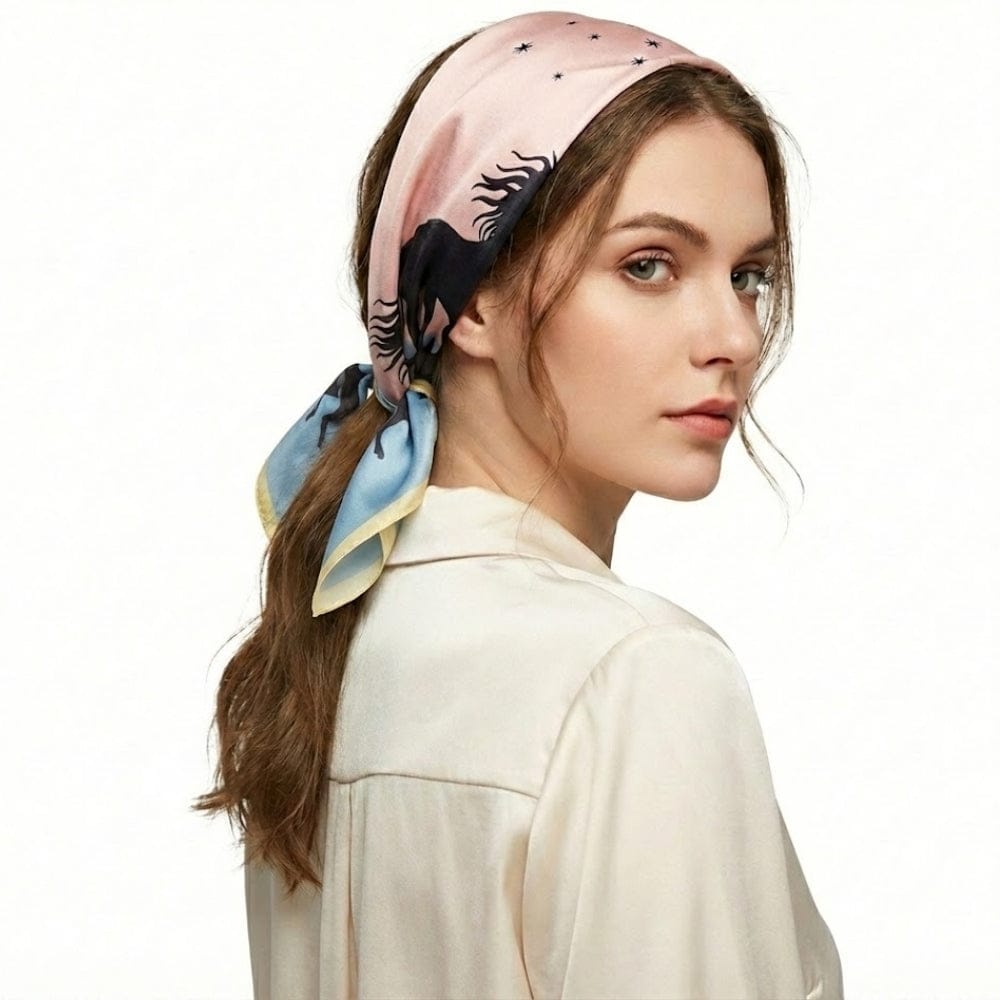 Foulard 50x50 en soie | Chic minimaliste et brillance délicate Bleu & Rose / 53x53cm The Foulard