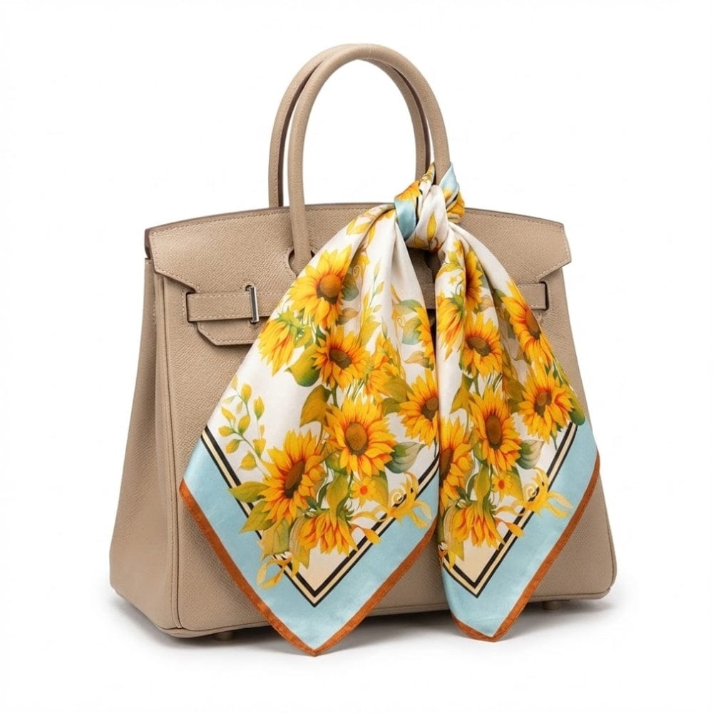 Carré de soie jaune | Teinte solaire et motifs floraux Jaune / 53x53cm The Foulard