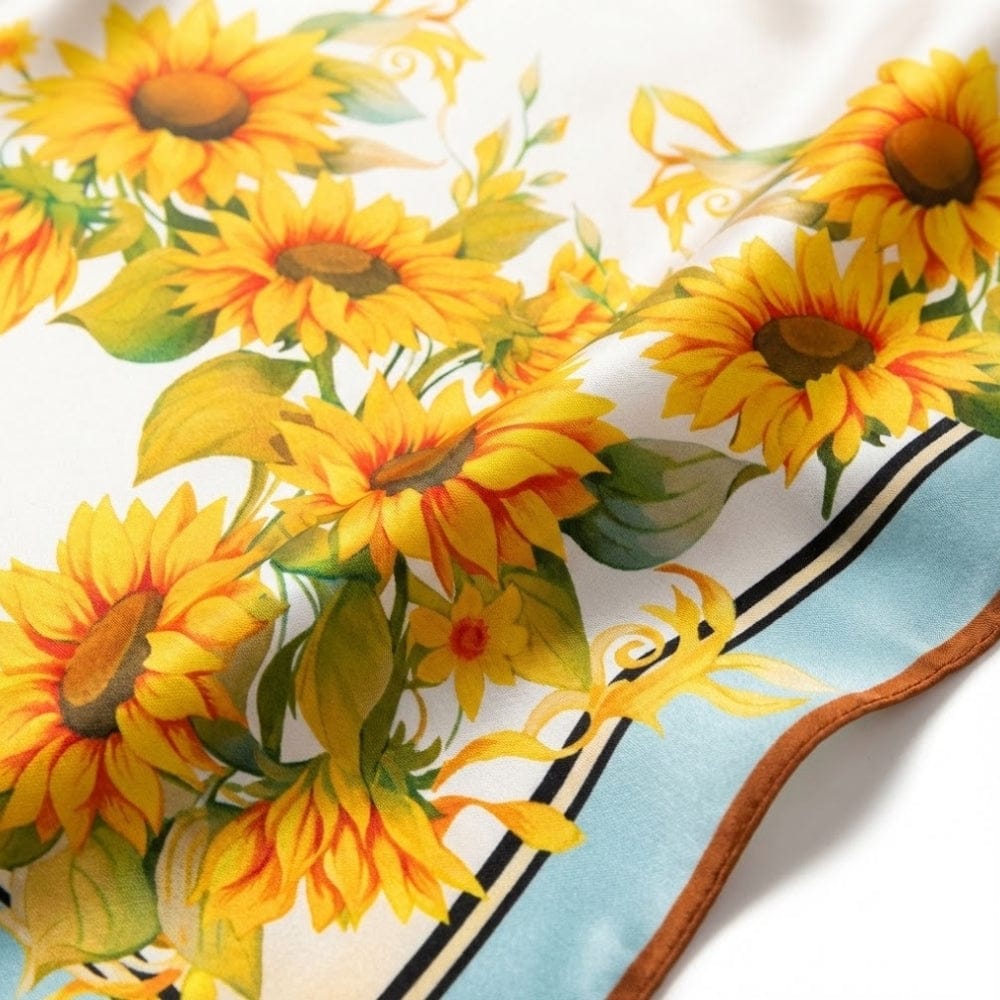 Carré de soie jaune | Teinte solaire et motifs floraux Jaune / 53x53cm The Foulard
