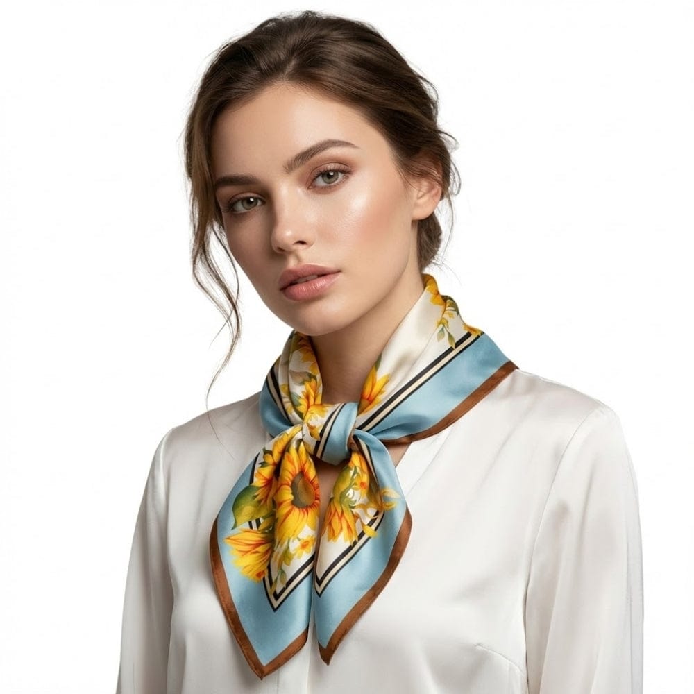 Carré de soie jaune | Teinte solaire et motifs floraux Jaune / 53x53cm The Foulard