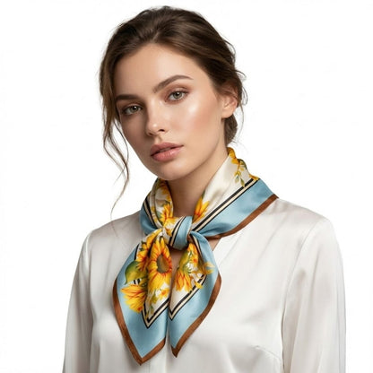 Carré de soie jaune | Teinte solaire et motifs floraux Jaune / 53x53cm The Foulard
