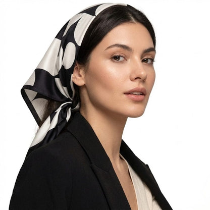Carré de soie noir et blanc | Harmonie parfaite entre sobriété et luxe Noir & Blanc / Real Silk 53x53cm The Foulard