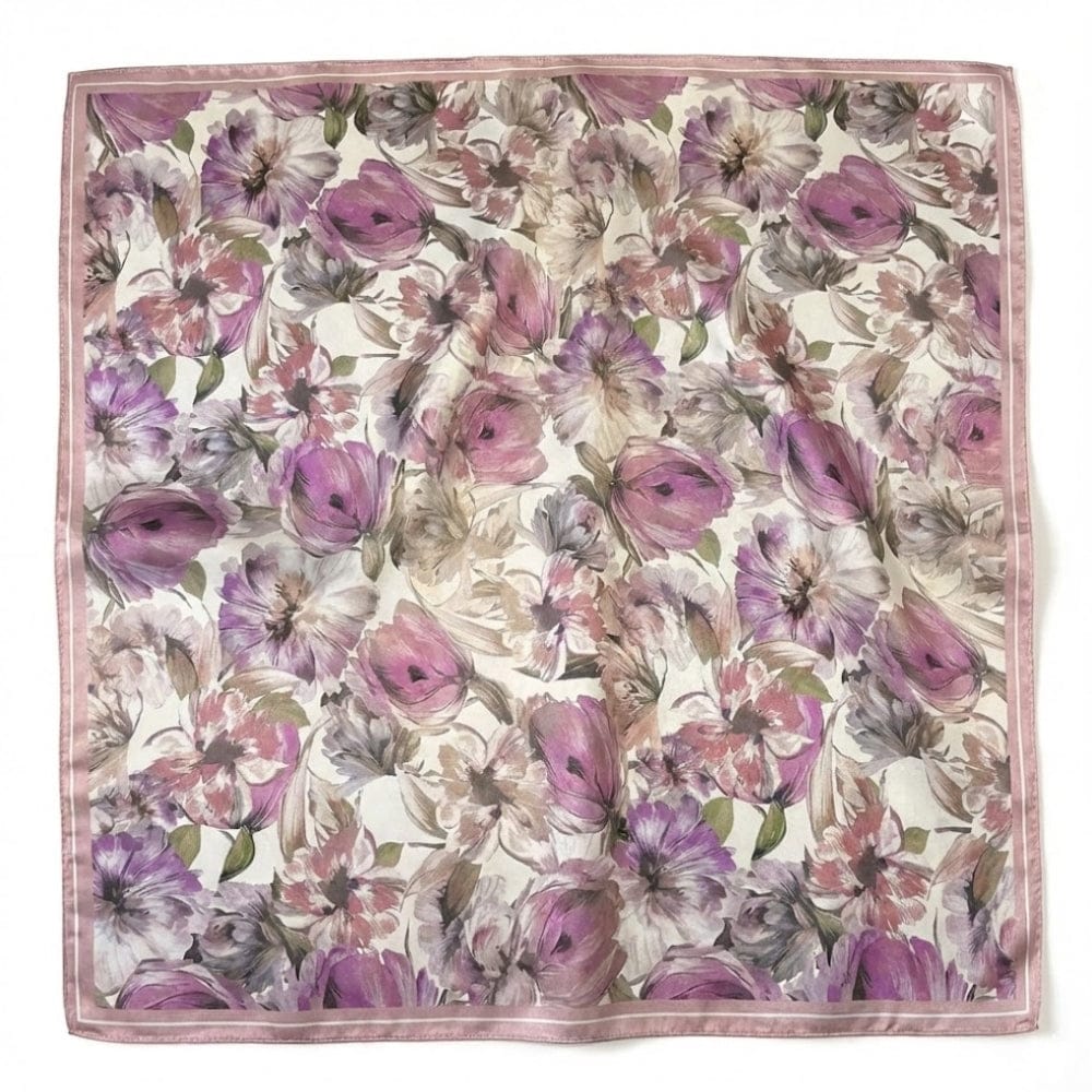 Carré de soie rose | Motif fleuri rose Rose / 53x53cm The Foulard