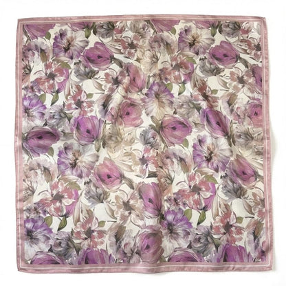 Carré de soie rose | Motif fleuri rose Rose / 53x53cm The Foulard