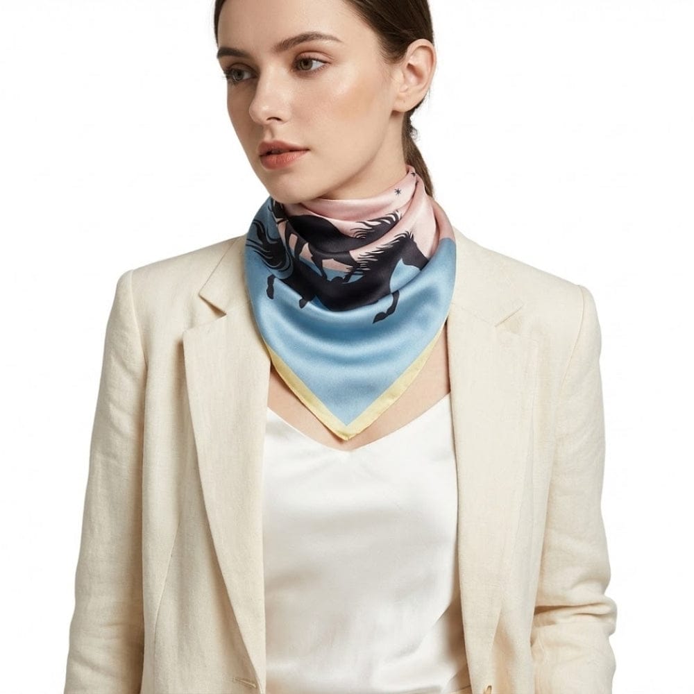 Foulard 50x50 en soie | Chic minimaliste et brillance délicate Bleu & Rose / 53x53cm The Foulard