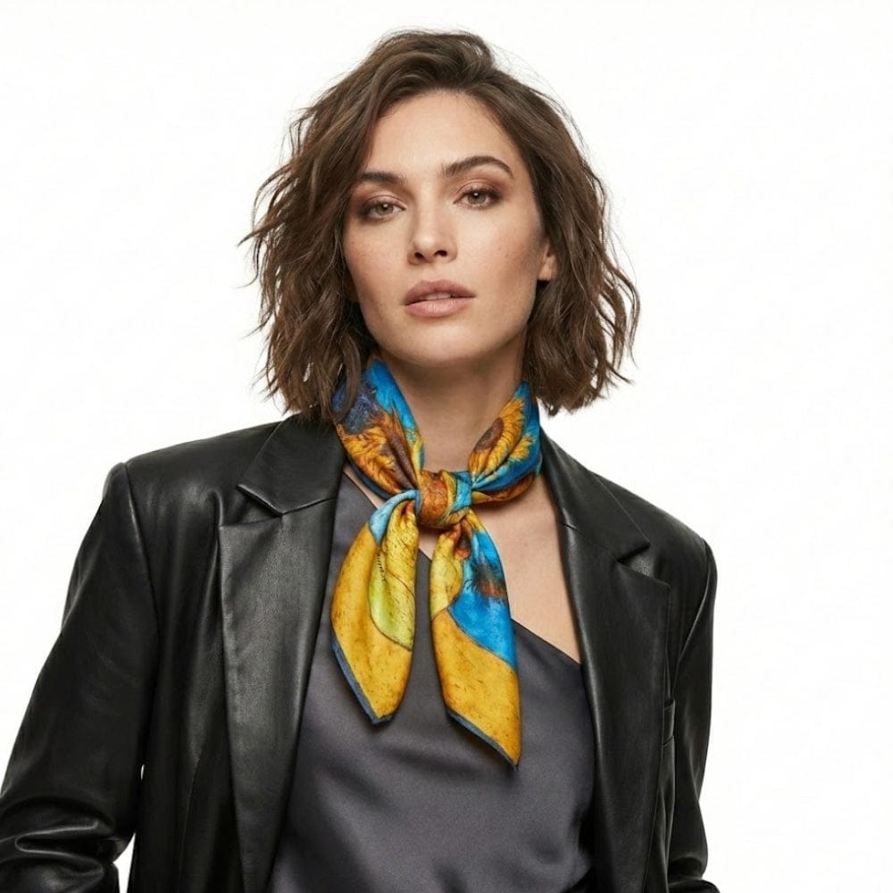 Foulard chic en soie | Motif fleuri coloré et allure élégante Multicolore / 53x53cm The Foulard