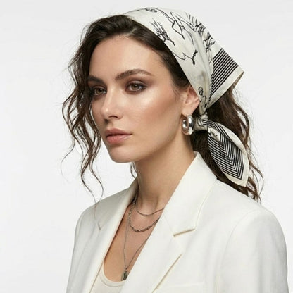 Foulard en soie blanc et noir | Chic iconique et allure sophistiquée Blanc / 53x53cm The Foulard