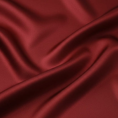Foulard en soie rouge avec une brillance soyeuse, drapé élégamment sur une surface lisse