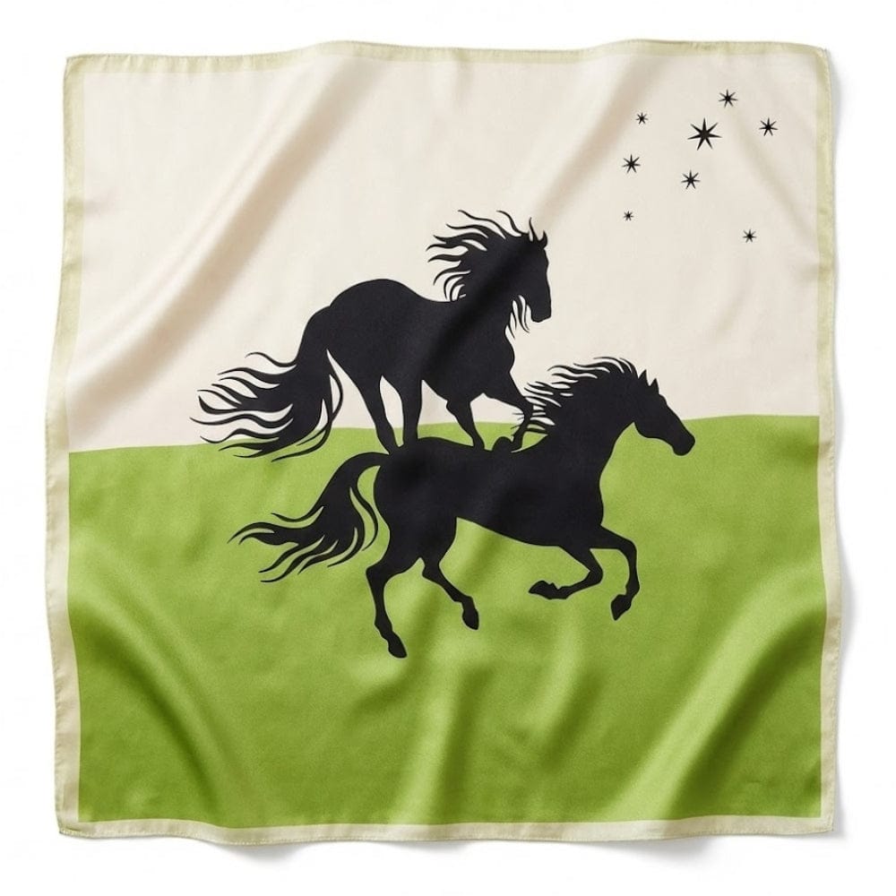 Foulard en soie vert | Teinte verte raffinée et motif équestre Vert / 53x53cm The Foulard
