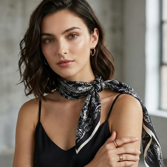 Foulard femme noir et blanc | Sophistication classique et style affirmé JXB175-02 / 90x90cm The Foulard