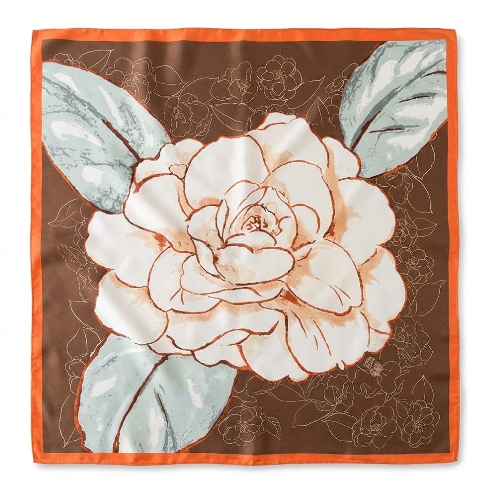 Foulard fleur | Le détail fleuri et satiné Orange / 90x90cm The Foulard