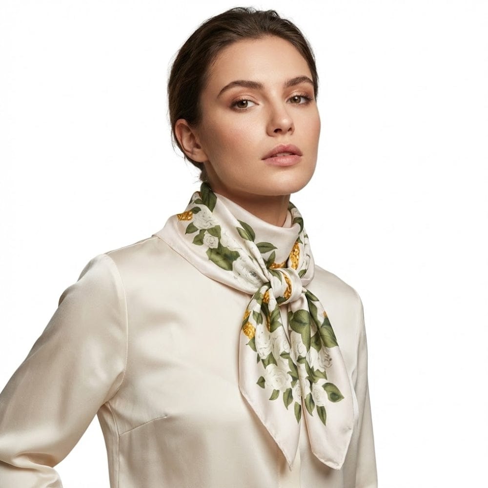 Foulard fleuri | Style Riviera Blanc / 90x90cm The Foulard