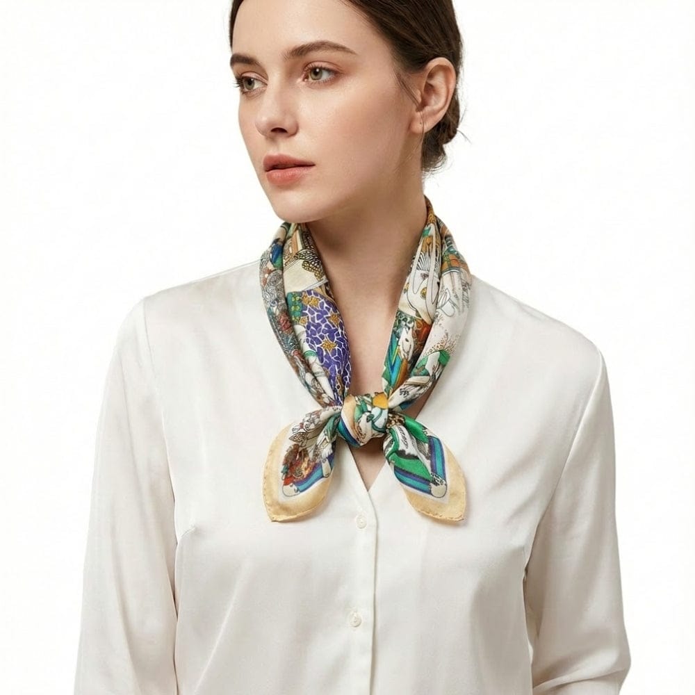 Foulard imprimé en soie | Le carré soyeux au design élégant Multicolore / 53x53cm The Foulard