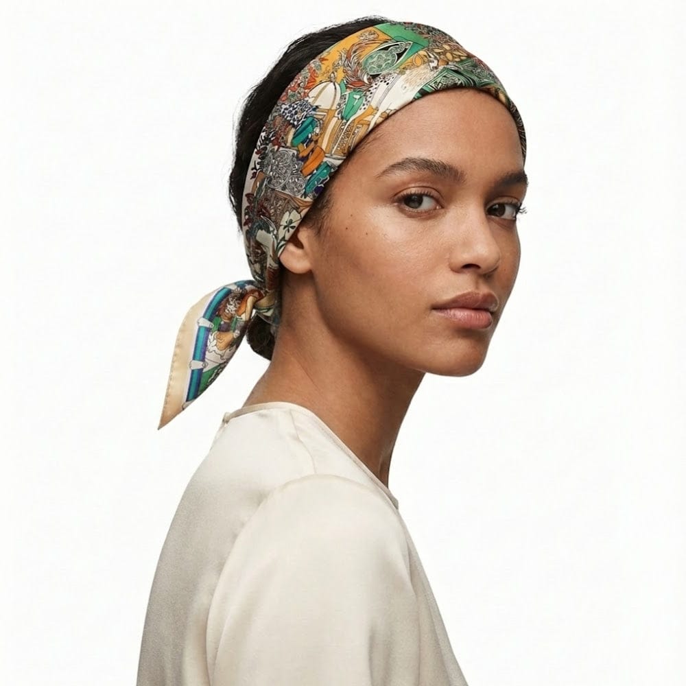 Foulard imprimé en soie | Le carré soyeux au design élégant Multicolore / 53x53cm The Foulard