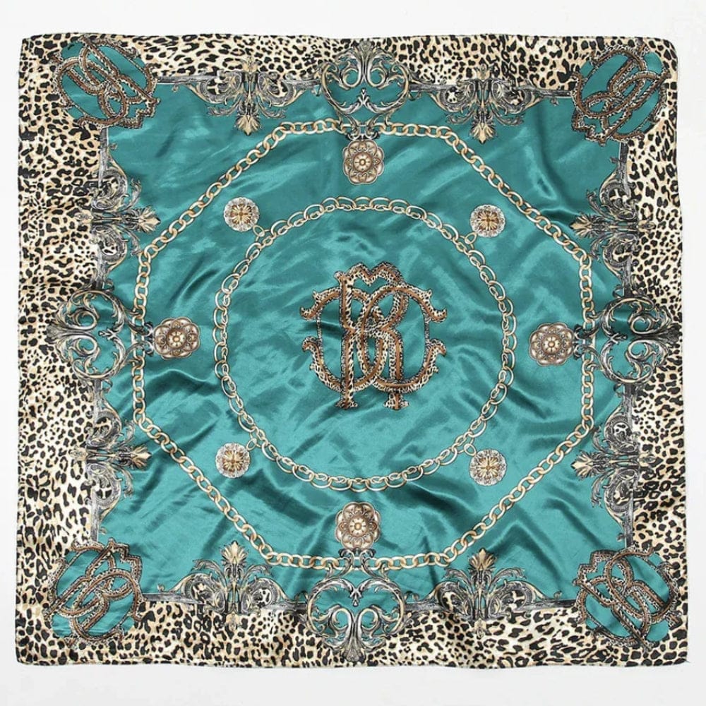 Foulard léopard femme | Motif félin pour une allure élégante Bleu canard The Foulard