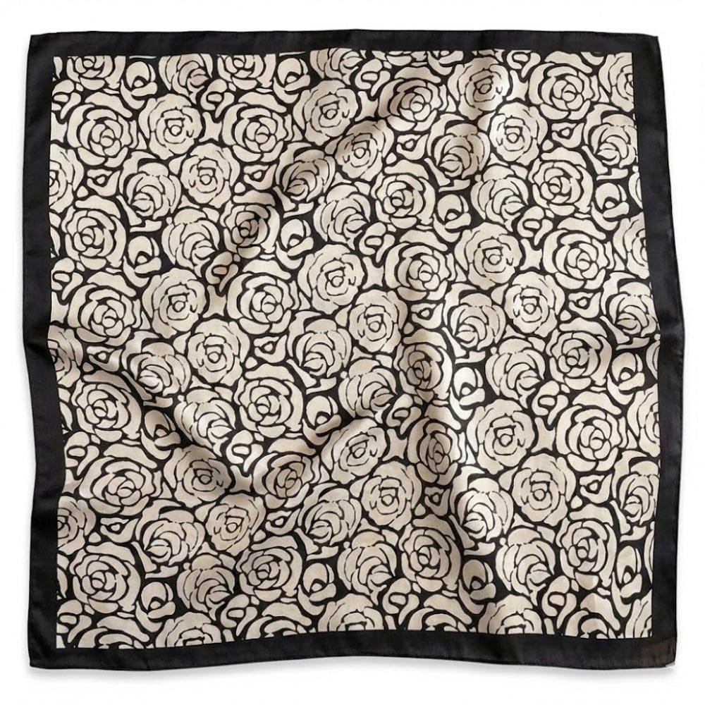 Foulard noir et blanc fleuri en soie | Chic graphique et douceur soyeuse Noir & Blanc / 53x53cm The Foulard