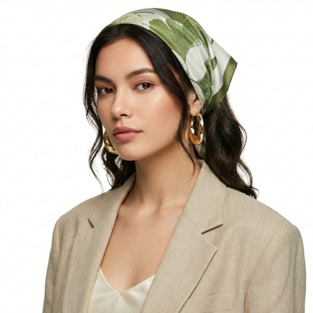 Foulard printemps femme en soie | Élégance printanière et style raffiné Vert / 53x53cm The Foulard